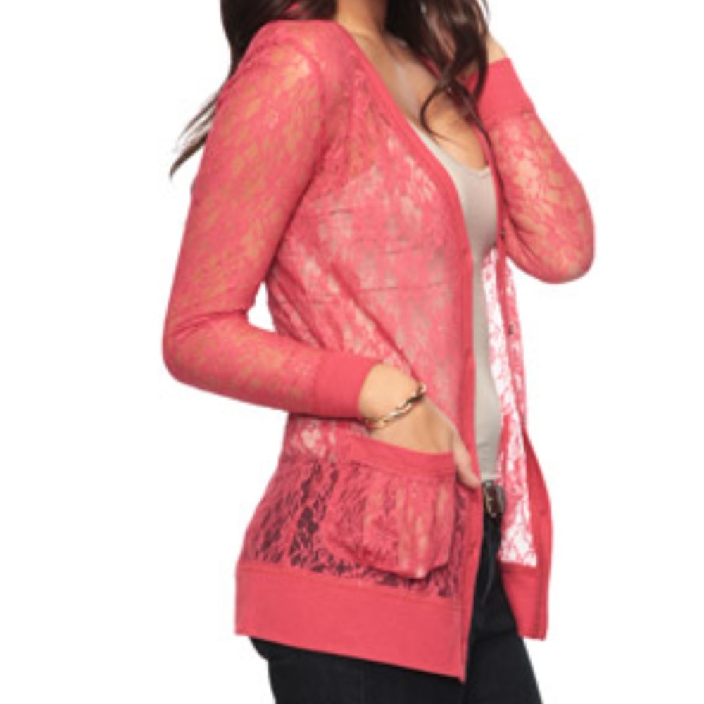 Forever 21 Coral Lace Cardigan